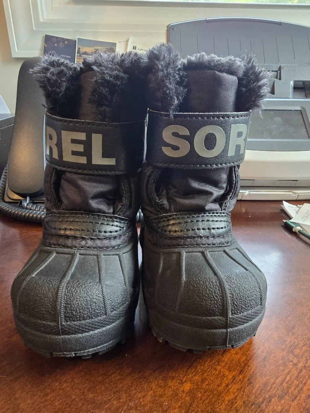 Sorel Youth Toddler Black Snow Boots Faux Fur Polar Bear Size 5 GUC